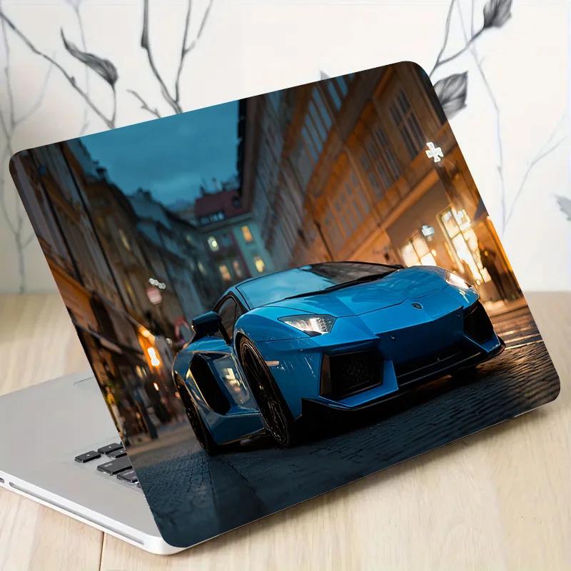 2-Pack, Blue Supercar Street Pattern PVC Laptop Case Sticker, Scratch Resistant DIY Art Case,Suitable for HP Dell, Lenovo, Apple