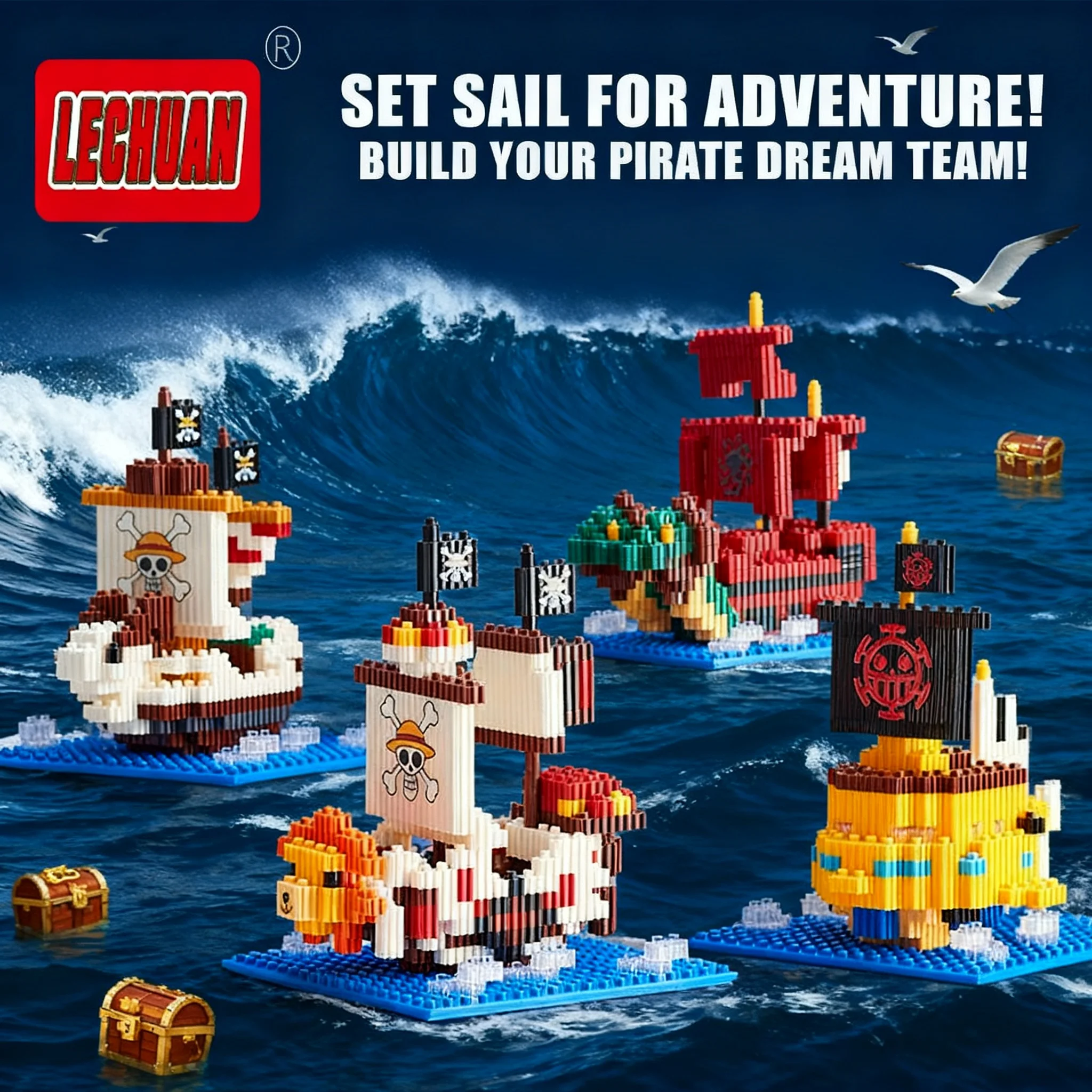 

Linkgo One Piece Pirate Ship Thousand Sunny Micro Building Blocks Going Merry Model Connection Mini Bricks Figure Toys Polortang