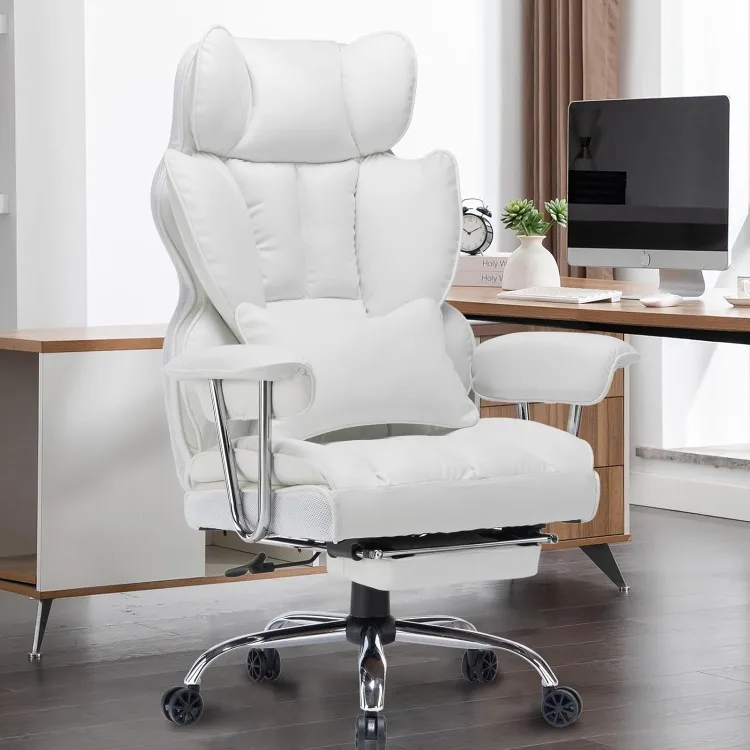 Desk Office Chair 400LBS, Big and Tall Office Chair, PU Leather Computer Chair, Executive Office Chair with Leg Rest and Lumbar