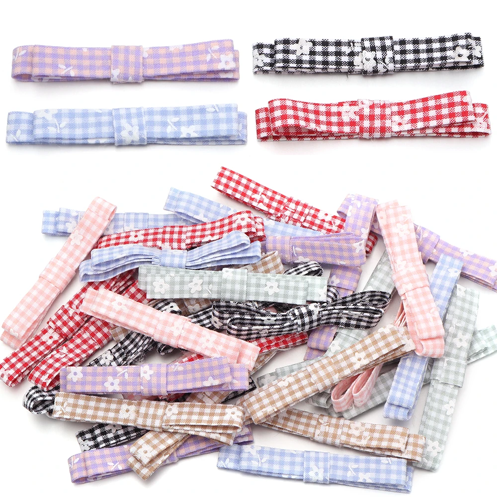 5pcs/lot Polyester Plaid Floral Bow Lovely Checkered Bowknot For DIY Girls Bows Hair Tie Hair Clips Garment Decor Accessories