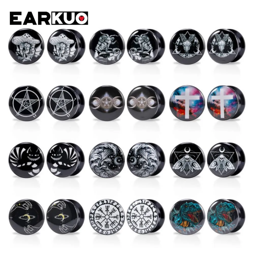 EARKUO New Acrylic Sheep Head Dinosaur Pentagram Moon Ear Tunnels Plugs Piercing Body Jewelry Earring Gauges Expanders 2PCS