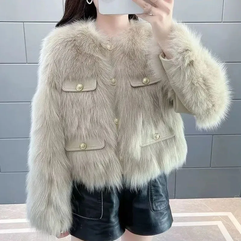 Abrigo pequeño de zorro fragante para mujer, chaqueta femenina cálida y versátil, Tops cortos de piel, prendas de vestir exteriores para mujer, nueva ropa de algodón, prendas de vestir gruesas