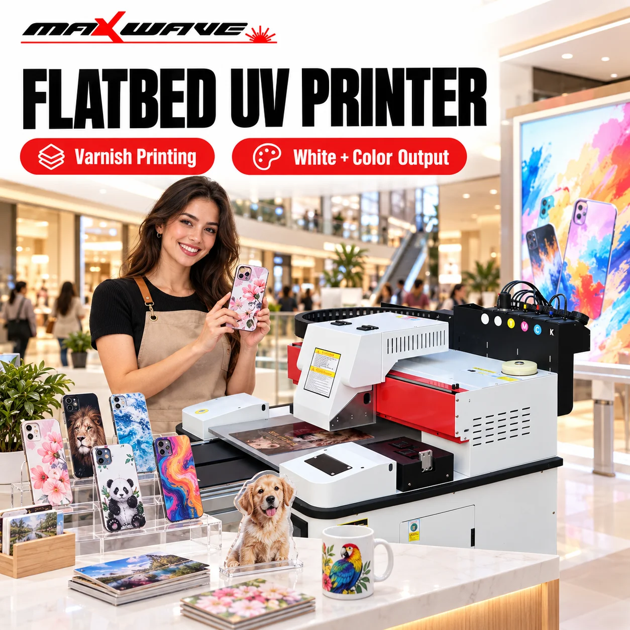 UV Flatbed Printer for Mall Kiosk Phone Case Acrylic and Card Customization
