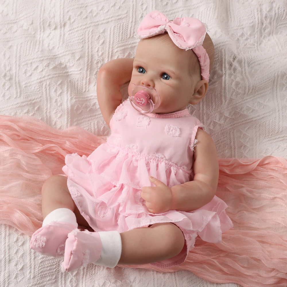 

18 Inch Reborn Baby Dolls Handmade Lifelike Silicone Dolls Finished Painted Hair Christmas Gift For Girls 3D Skin Visible Veins
