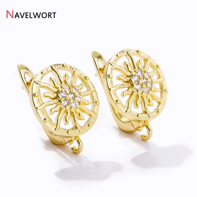 18K Gold Plated Shvenzy Sun Earring Clasps Accessories Inlaid Zircon Natural Shell Earwire Hooks For DIY Earring Making Findings