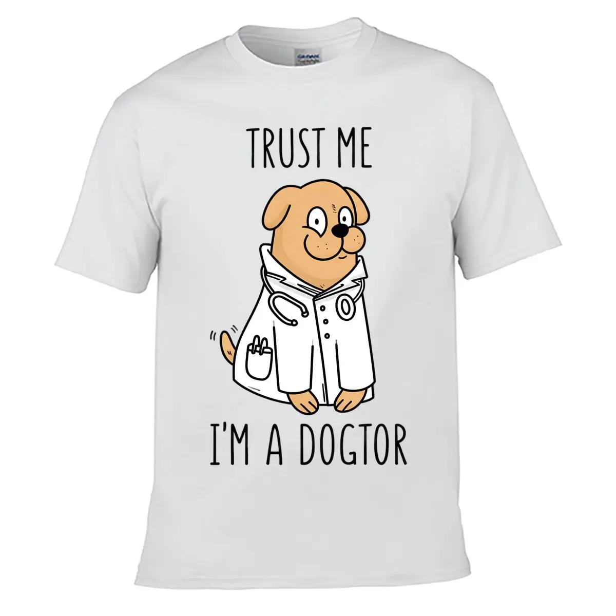 Trust Me Im A Dogtor Cartoon Dog Doctor Stethoscope Street Loose Simple Tee