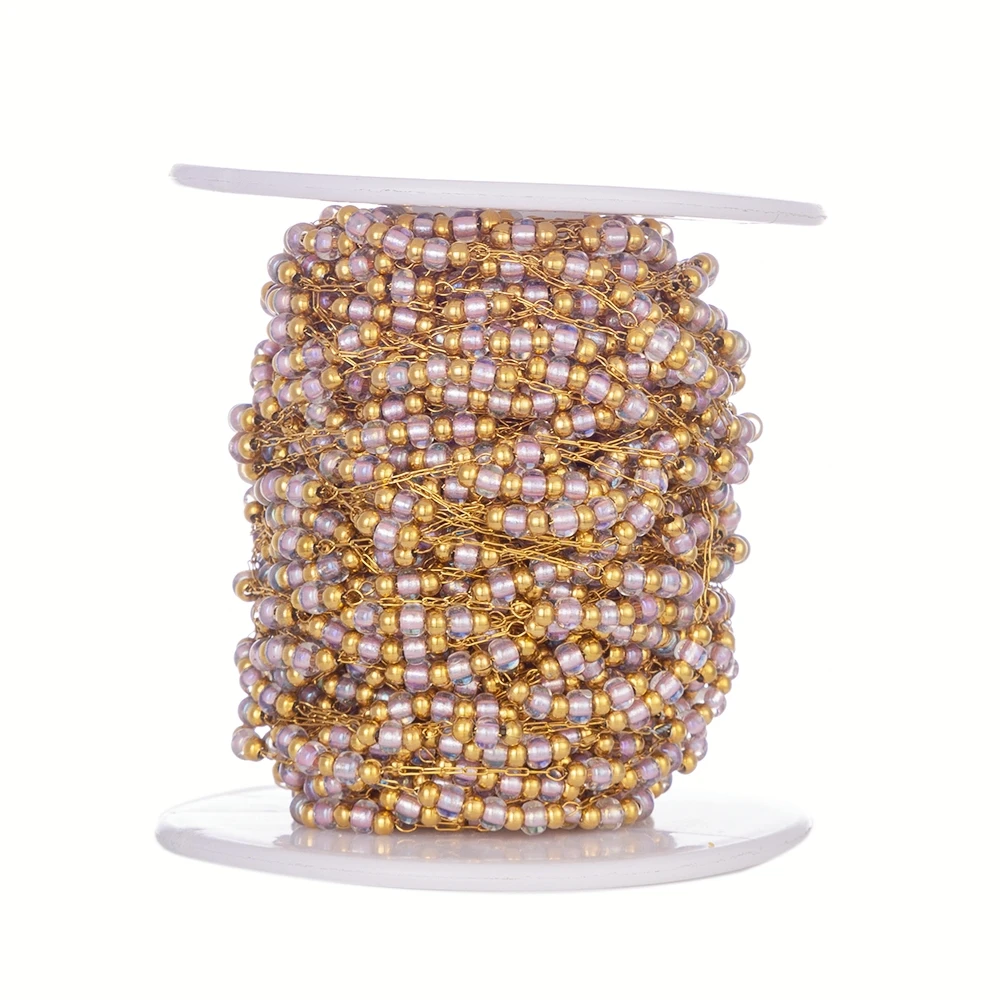 1 Meter Gemischte Farbige Perlen Schmuckkette Vergoldete Edelstahlkette Rosenkranz Perlenkette Großpackung Herstellungszubehör – Detail 5