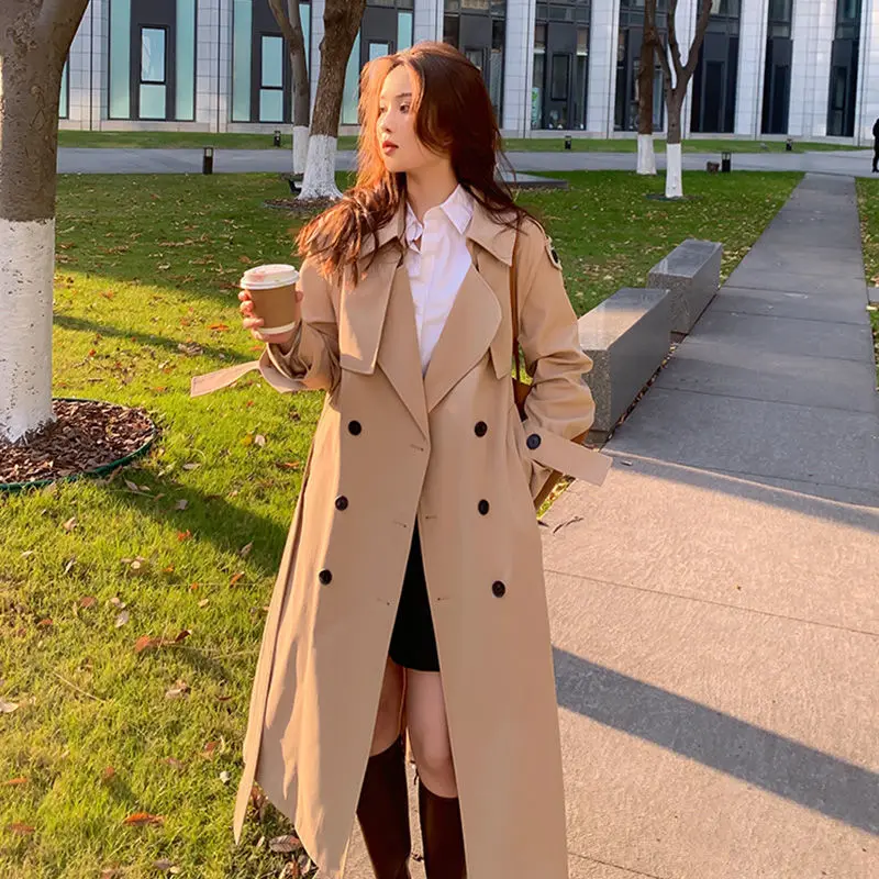 

Trench Coat Women Double-Breasted Trenchcoat Lace Female Autumn Casual Coats Windbreaker Outwear Raincoat Streetwear