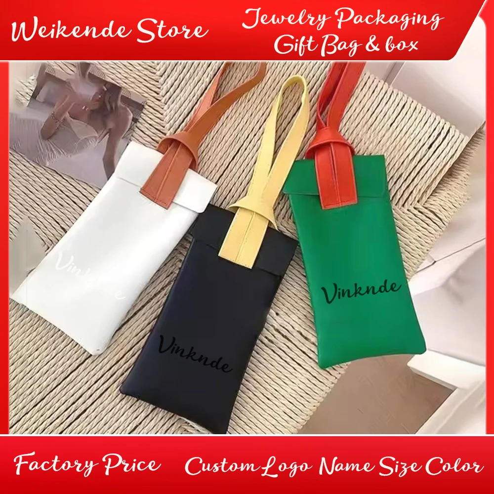 12/20pcs New Custom Logo Optical Eyewear Storage Case Soft PU Leather Eyeglasses Pouch Sunglasses Jewelry Keychina Packaging Bag