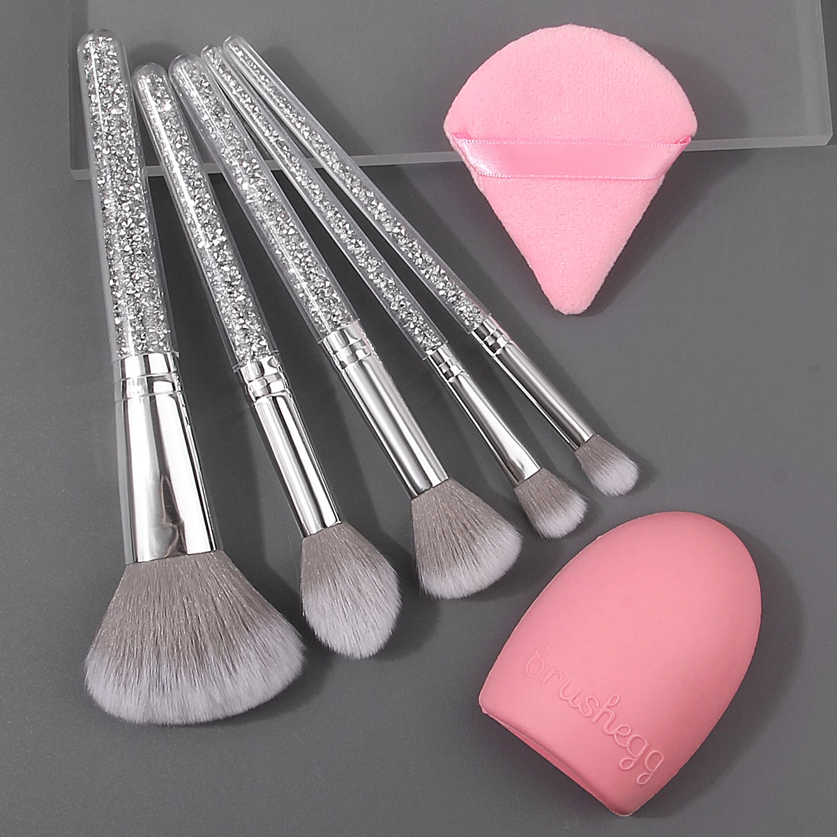 Ensemble de pinceaux de maquillage, 5 pièces, manche en diamant, pour fard à joues doux, pour poudre, + 1 bouffée de poudre + 1 brosse de maquillage, outils de nettoyage