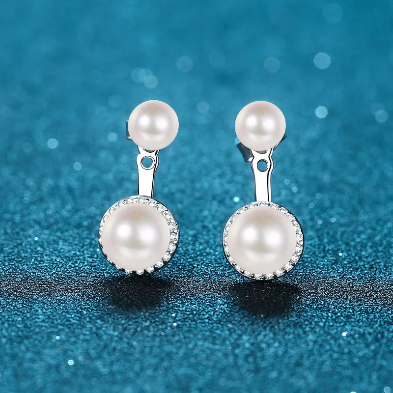 S925 Sterling Silver Moissanitr Stone Freshwater Pearl Earrings for Women