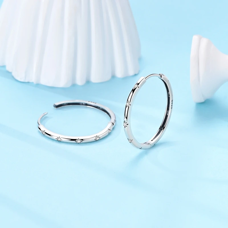 

925 Sterling Silver Earrings Women Sparkling Sparkling Star Shaped Hoop Earring For Anniversary Wedding Jewelry Gifts
