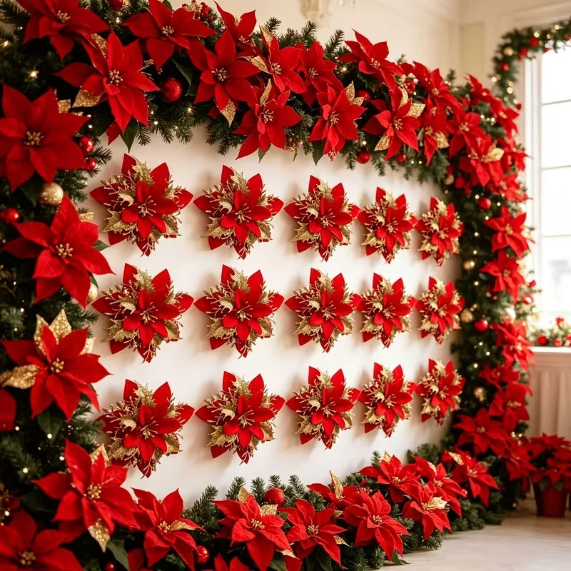 Artificial Poinsettia/22pcs Velvet-Like Petals with Full And Three-Dimensional Texture/No Maintenance Required