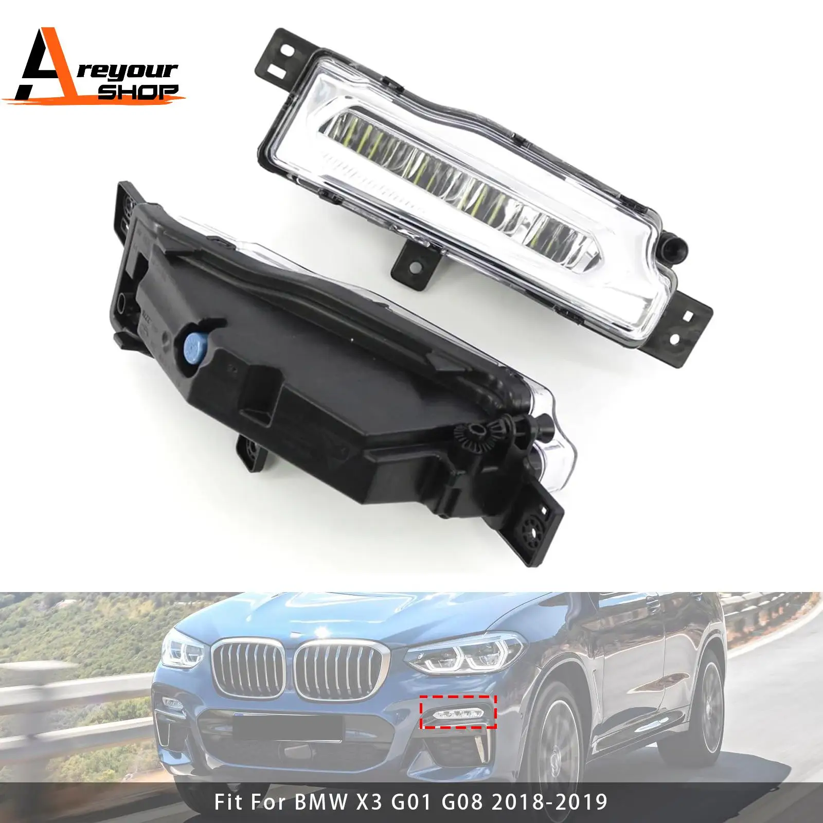 

Pair LED Front Bumper Fog Lights for BMW X3 G01 G08 X4 G02 2018-2019 63177412528