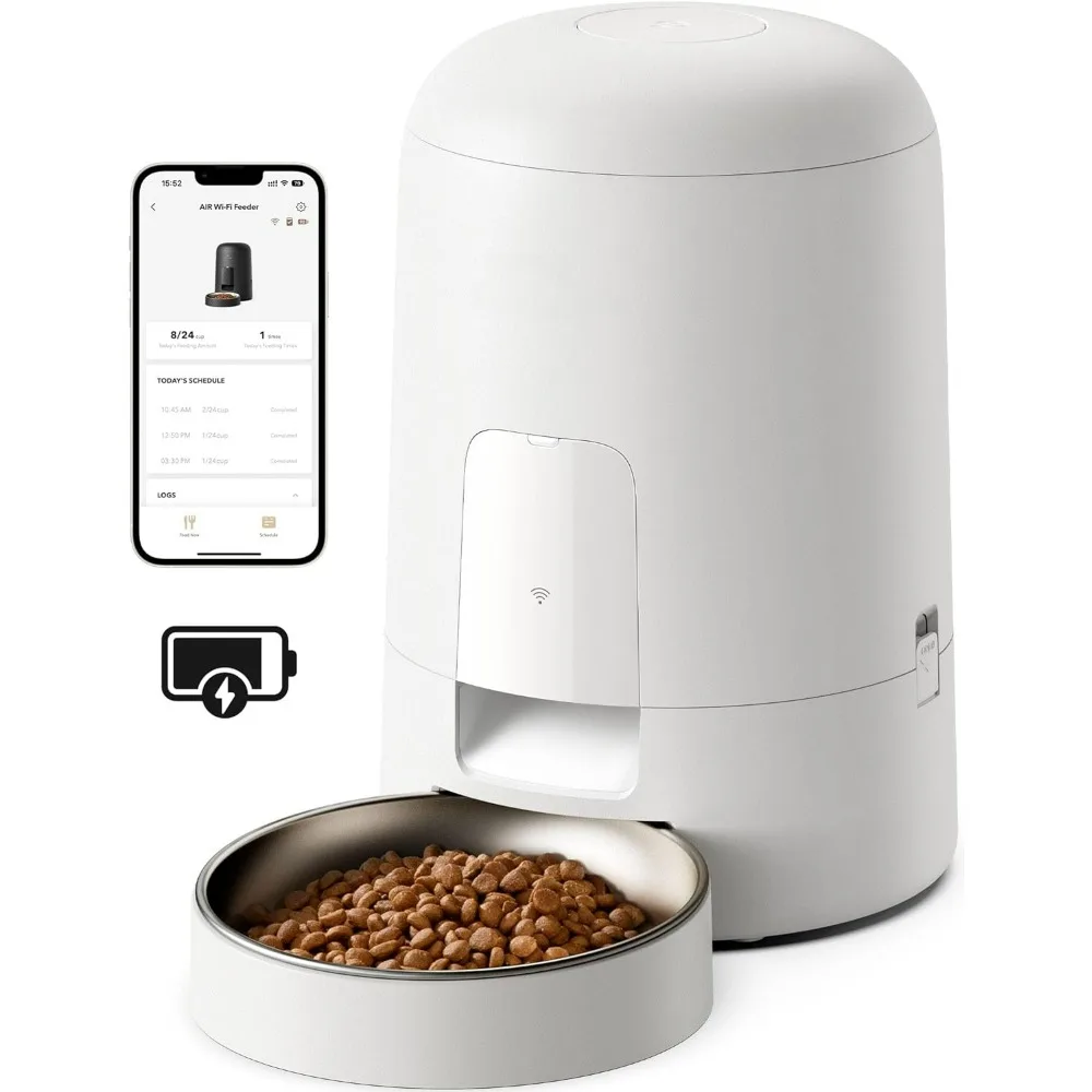 

Automatic Cat Feeder, Wi-Fi Rechargeable Cat Food Dispenser Battery-Operated with 30-Day Life, AIR Timed Pet Feeders