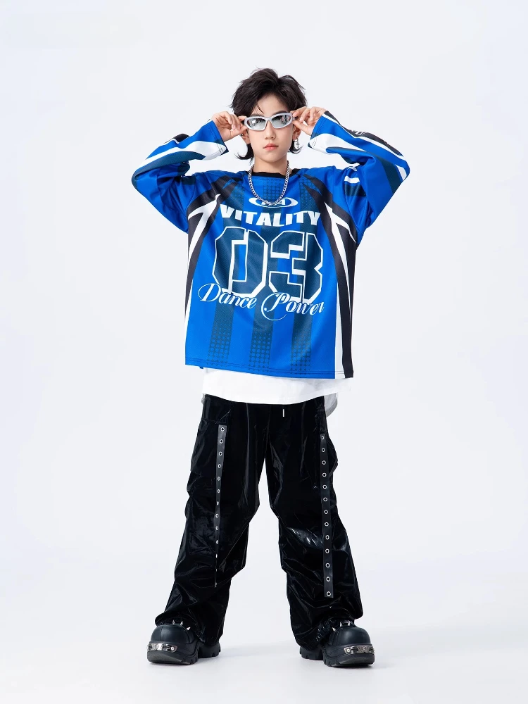 Jungen Streetwear Hip Hop Kontrast Sweatshirt Glänzende Leder Cargo Hosen Coole Street Dance Sport Kleidung Sets Gruppe Jazz Kostüme