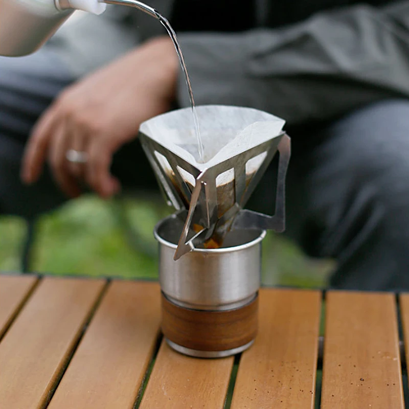 1PC Coffee Drip Rack Outdoor Camping Portable Stainless Steel Folding Funnel Filter Cup Coffee Stove Coffee Residue Filter