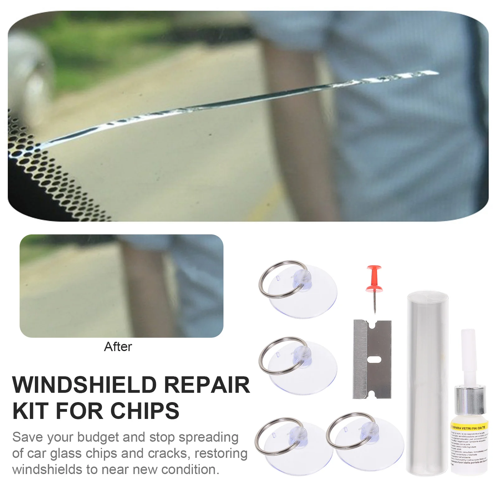 

Glass Repair Kit Windshield Tools Crack for Long Cracks Window Suite Chip Cracked Steel Chipped