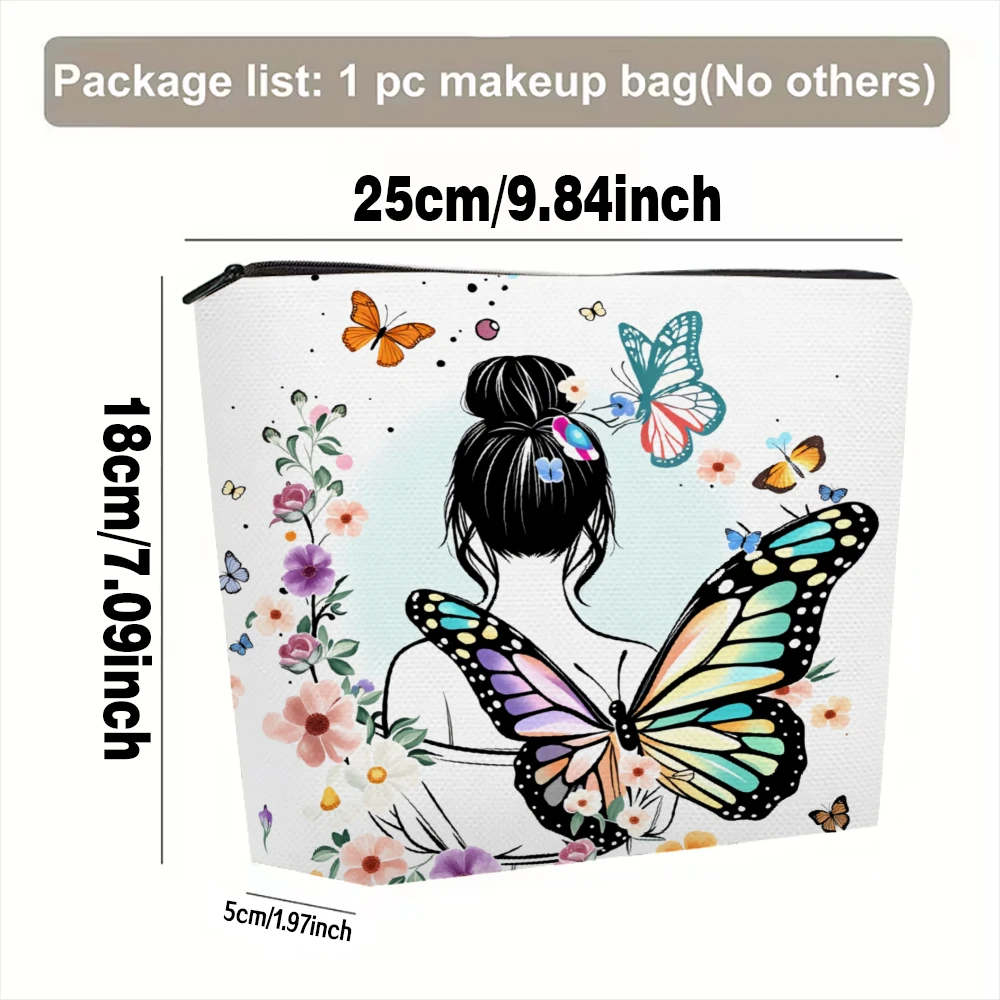 Butterfly Girl Floral Design Pattern Makeup Bags for Girls Cosmetic Pouch Toiletry Bag Pencil Case Travel Storage