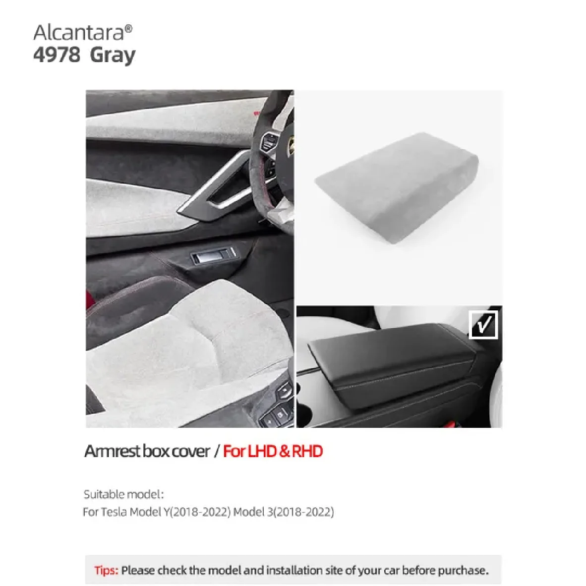 Model 3/Y Alcantara Wrap Armrest Box Cover Panel Triming Center Console Sticker Car