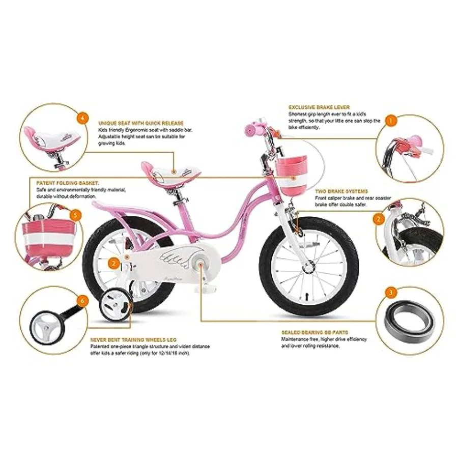 Princess Girls Bike 12 14 16 18 20 Inch Bicycle with Basket for Age 3-12 Years Pink Lightweight Aluminum Frame Easy to Ride