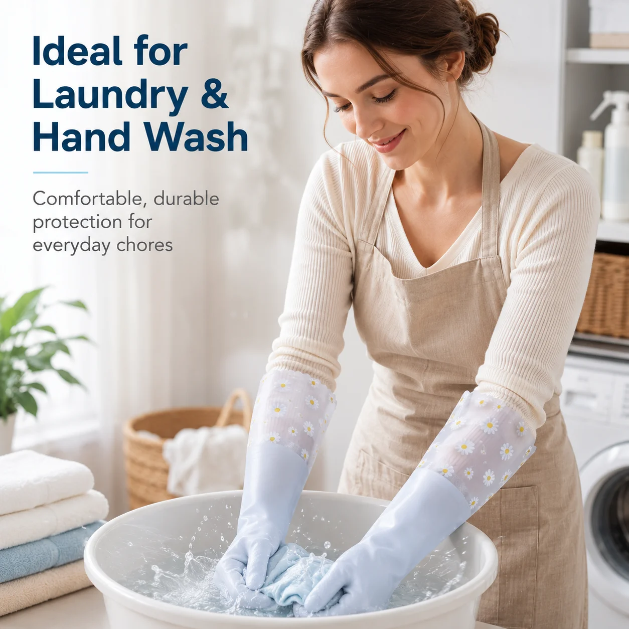 Reusable Cleaning Gloves with Lining – Tough PVC Rubber Gloves for House Chores, 1 Pair