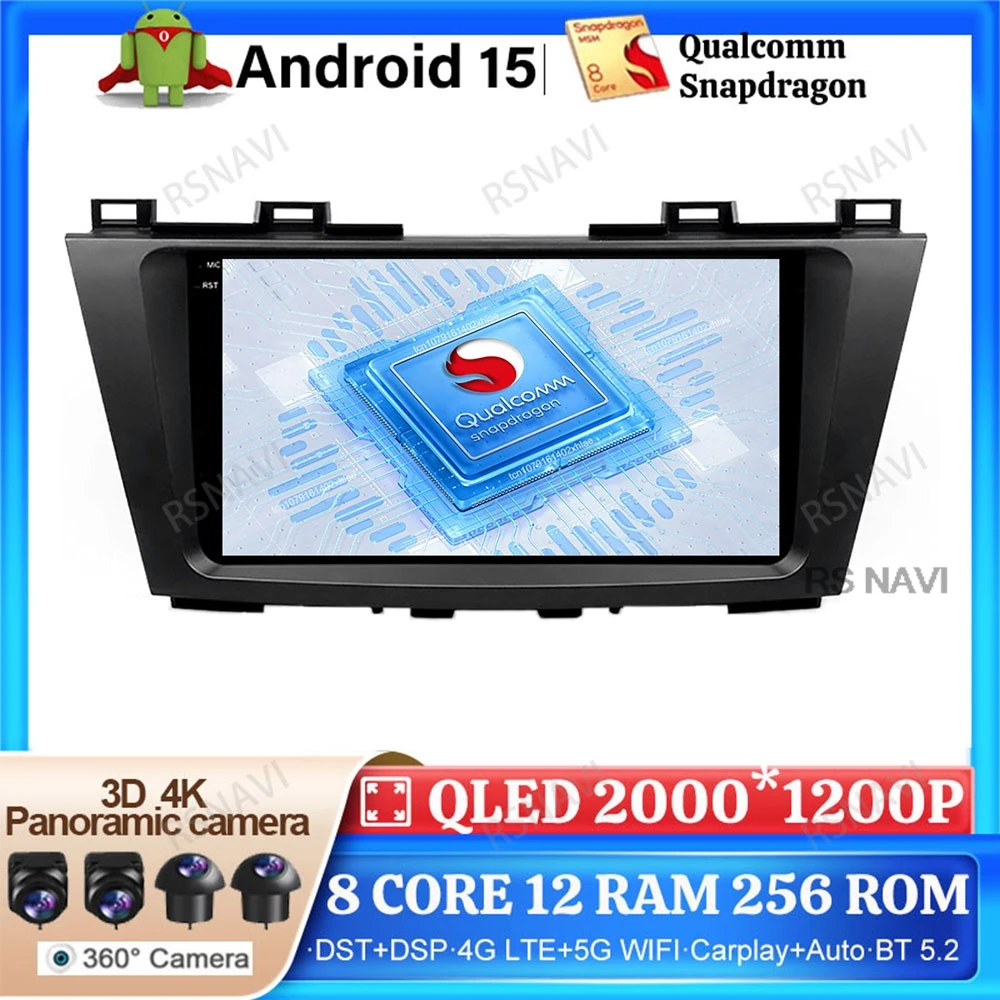 

Автомобильное радио Android 15 для Mazda 5 3 CW 2010-2015 GPS Qualcomm DVD головное устройство стерео мультимедийное авторадио QLED 4G LTE 5G WIFI DSP