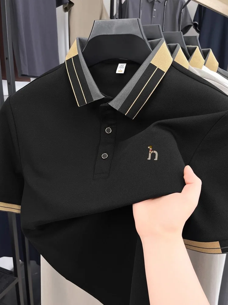 أزياء فاخرة للرجال قميص بولو مريح قصير الأكمام الصيف العلامة التجارية العصرية الكلب الصغير التطريز الكورية عارضة التلبيب تي شيرت #2