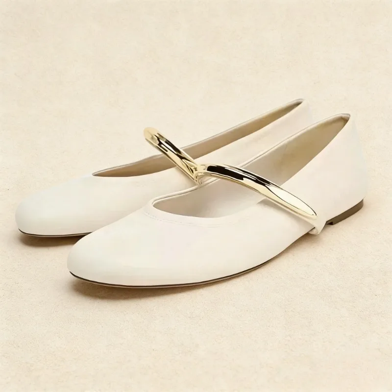 

Женские балетки Мэри Джейн с металлическим декором, весна-осень 2026, с круглым носком, удобные повседневные туфли