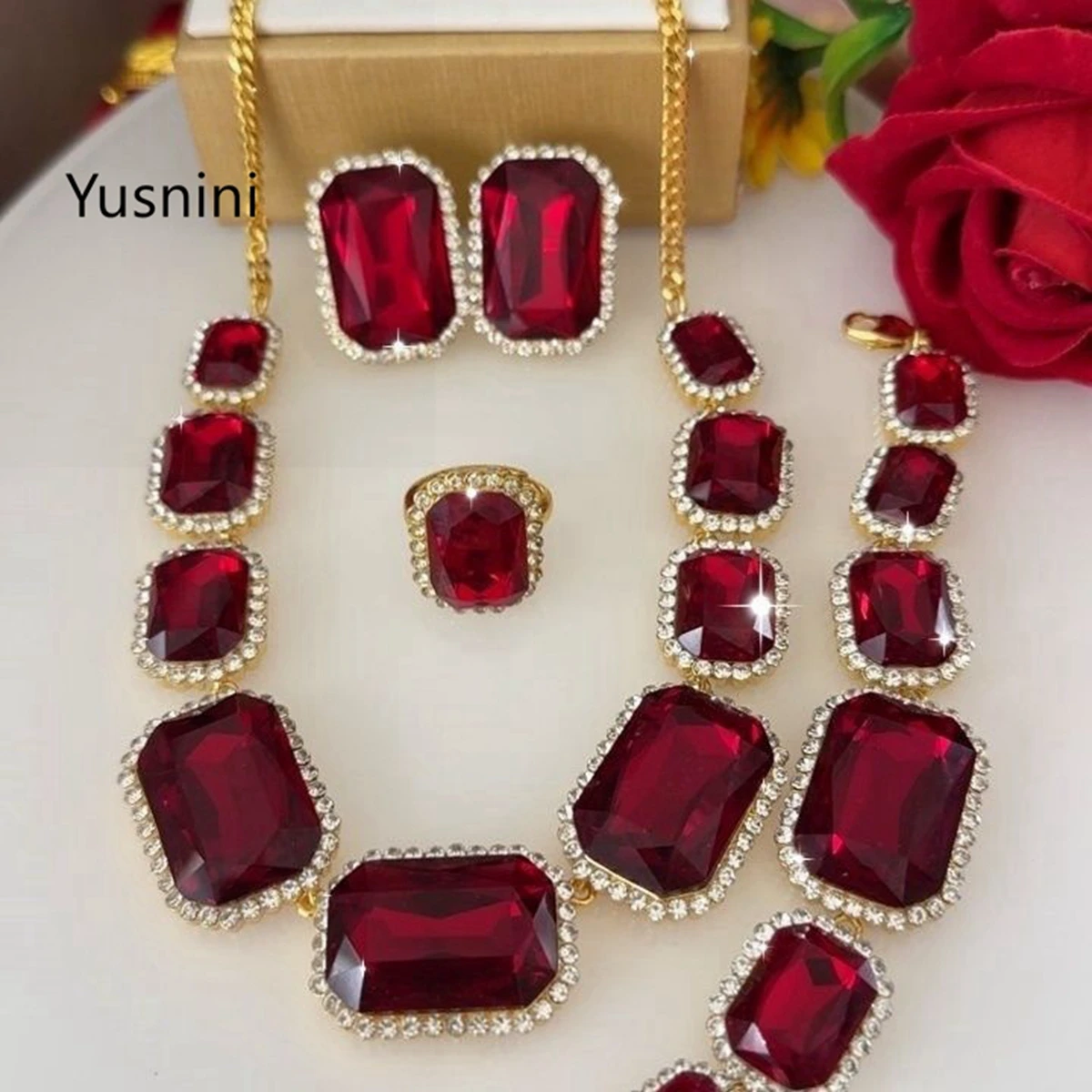 New Fashionable High-End Dubai 24K Gold Plated Necklace Earrings Rings Bracelet Romantic Wedding Party Jewelry Set for Lover 666 - view 2