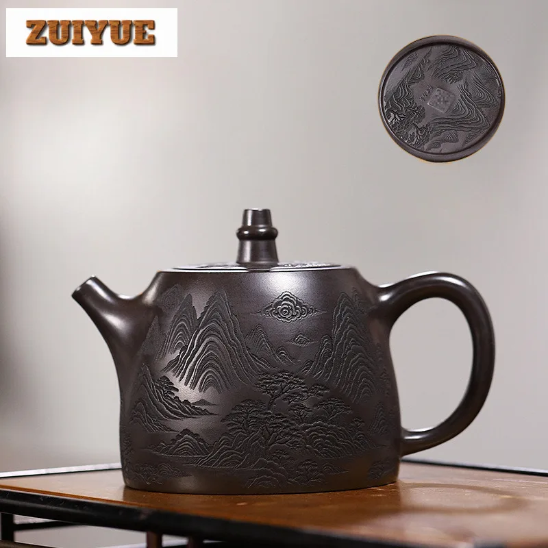 

480ml Vintage Yixing Purple Clay Teapots Artists Handmade Han Duo Pot Raw Ore Stone Yellow Mud Kettle Chinese Zisha Tea Set Gift