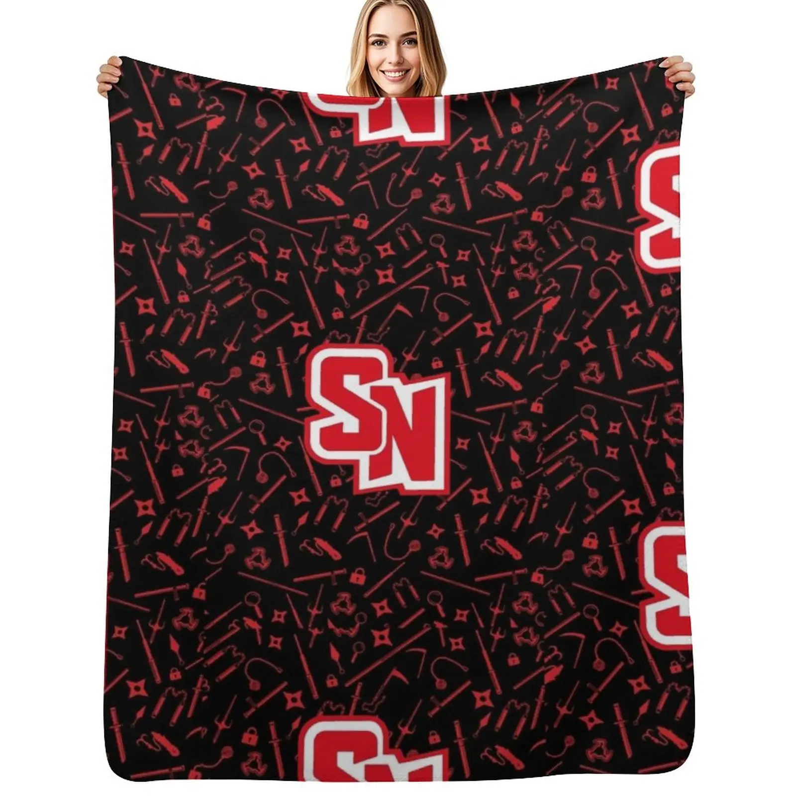 

Collects all sword tools of a ninja sn- art logo Throw Blanket Soft Bedroom Blanket for Night Sleeping