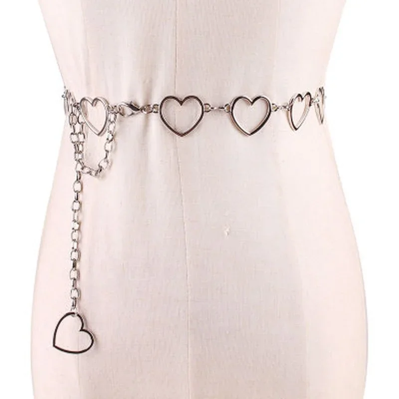 Love Heart Metal Waist Chain Versatile Belt Womens Decorative Ins Simple Fashion Dress with Jk Plaid Skirt Waist Chain