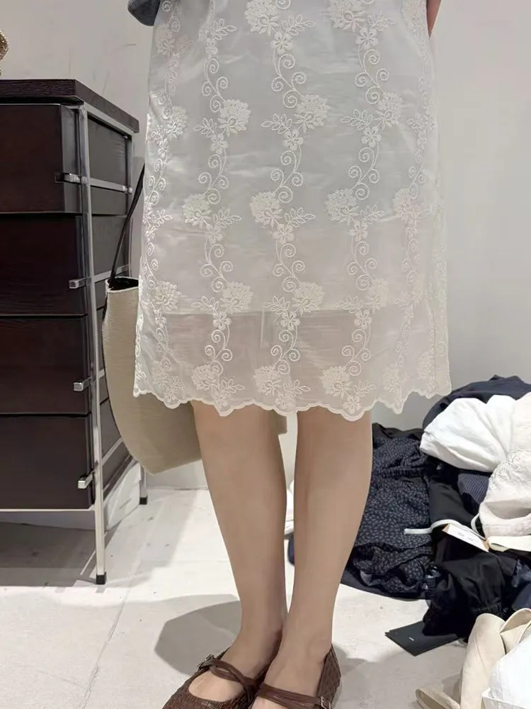 Korean Style plus Size Embroidered Casual Skirt Women's Fashionable Versatile Slimming Mid-Length A-Line Skirt view 4