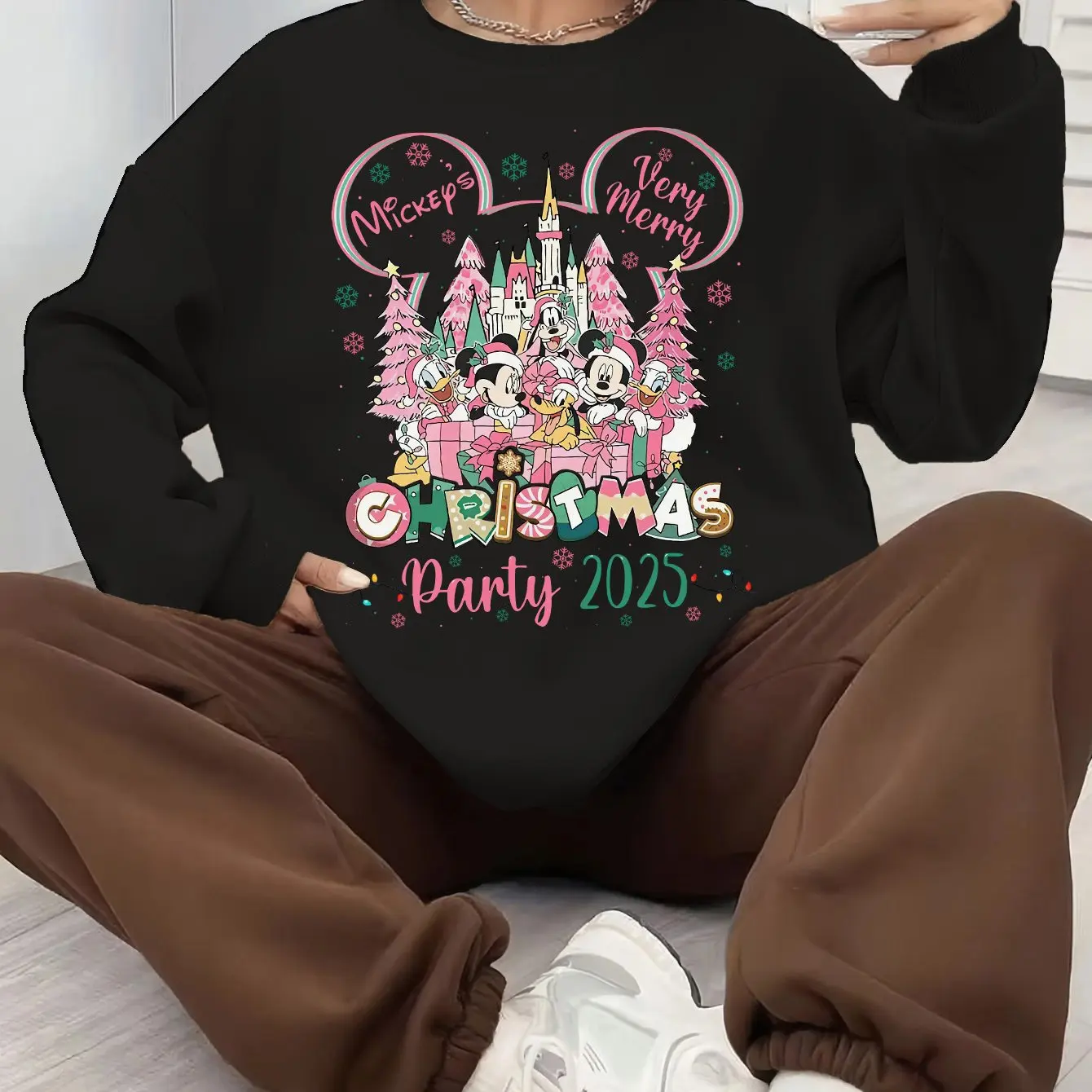 

Women Disney Mickey Mouse Christmas Pullover Sweater Fashion Oversized Unisex Crew Neck Sweater Autumn and Winter Fleece Casual.