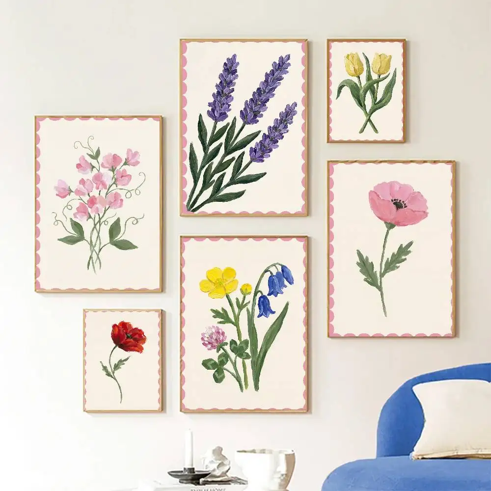 Simple Flowers Poster Self-adhesive Art Room Entrance Restaurant Wall Decor Art Painting
