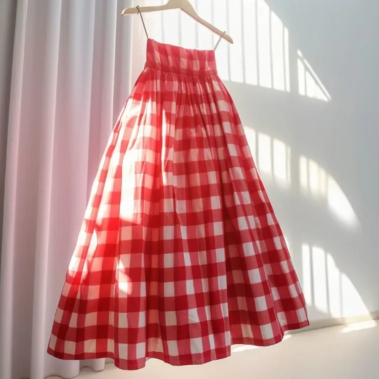 

Элегантные модные красные клетчатые юбки, новинка лета 2025, женская юбка трапециевидной формы Y2k в стиле гранж с высокой талией, универсальная Faldas Mujer