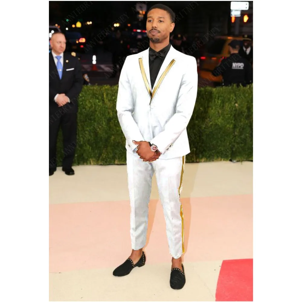 green emerald velvet dress Men's Luxury White Crystal Beaded Formal 2 Piece Tuxedo Suit White / M
