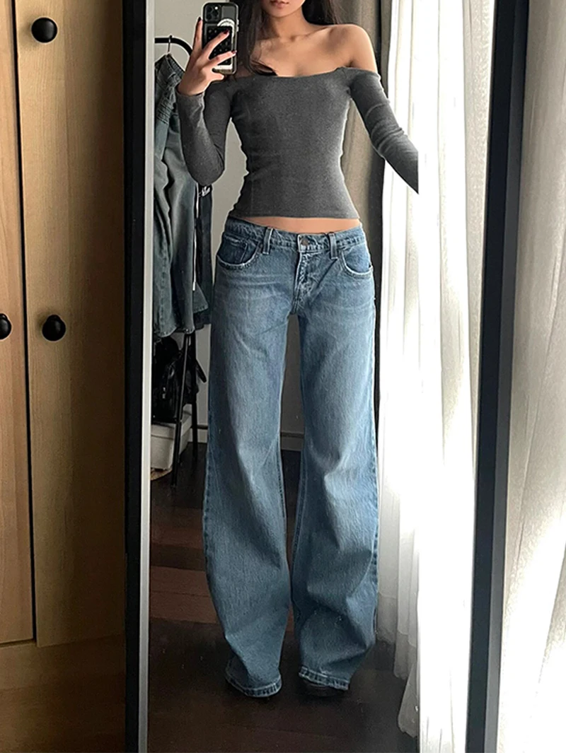 2024 Jeans blu Vintage da donna pantaloni larghi da Cowboy a vita alta Harajuku pantaloni dritti in Denim anni '90 Y2k Trashy 2000s vestiti