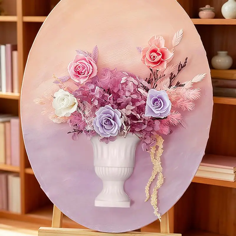 DIY Flower Arrangement Half Wall Vase Elegant French Oil Painting Pattern White Wall Mounted Flower Holder