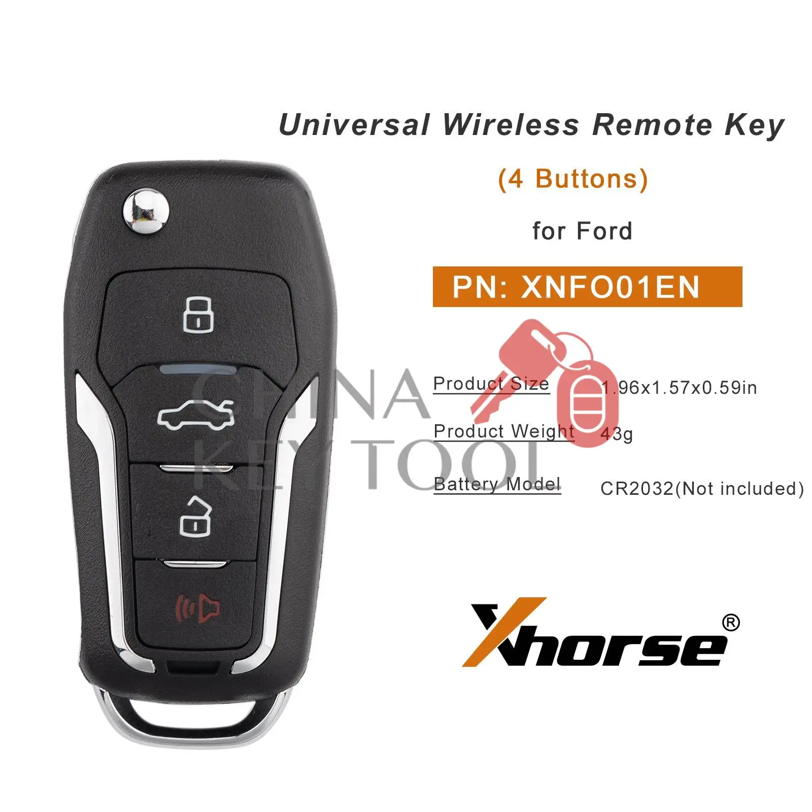 Original Xhorse XNFO01EN Wireless Universal Remote Key 4 Buttons Built-in Transponder for VVDI2 / Mini Key Tool (FD Style)