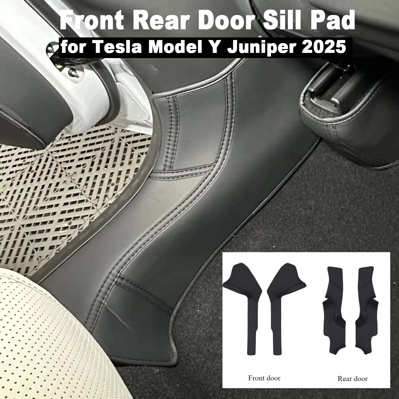 For Tesla Model Y Juniper 2025 Front Rear Door Sill Pad Door Welcome Pedal Threshold Strip Nappa Leather New Modely Accessories