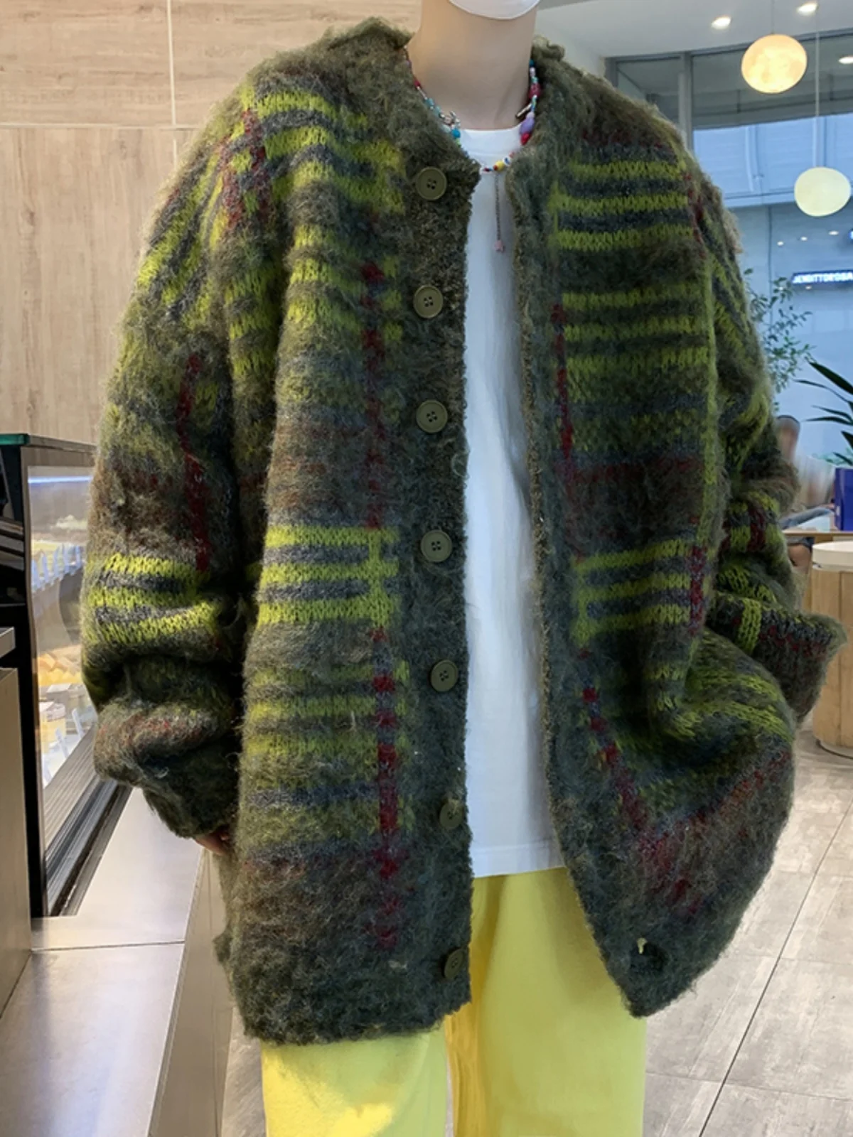 

American Retro Striped Knitwear Loose Lazy Sle Men's Faion Brand Open Cardigan Outerwear Autumn Season Long Sve round ...