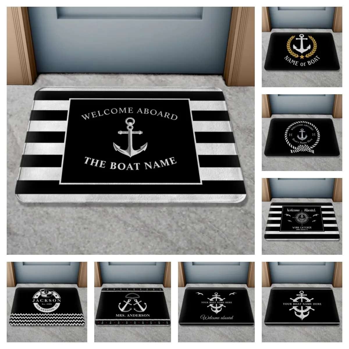 Custom Boat Name Doormat Non-Slip Bath Mat Personalized Welcome Rug Bathroom Anti-Slip Mat Indoor Outdoor Door Mat