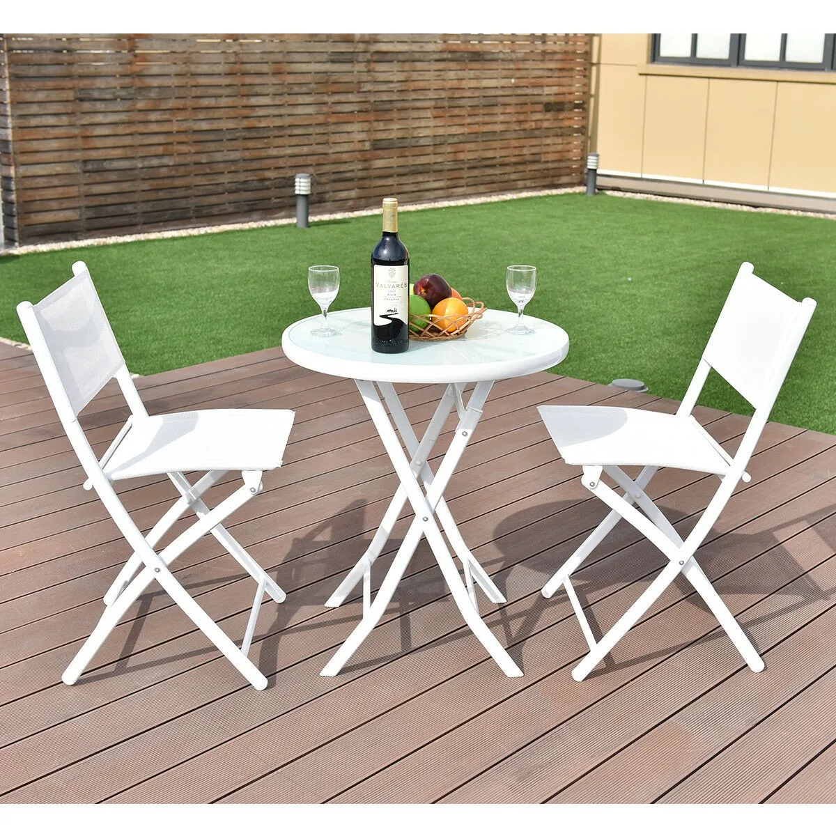 

3 PCS Folding Bistro Table Chairs Set Garden Backyard Patio Furniture White New