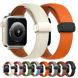 Leder-Magnetschnallenarmband für Apple Watch 8, 45 mm, 41 mm, Ultra 49 mm, echtes Lederarmband für iWatch Serie 7, 6, 5, 38 mm, 41 mm, 40 mm