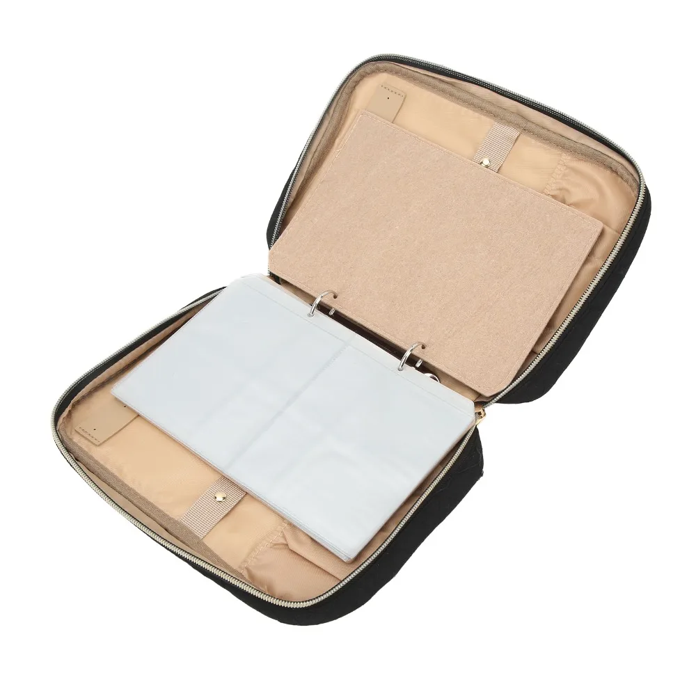 

Portable Travel Jewelry Organizer Clear Binder Bags Peachskin polyester Jewelry Storage Roll Black Jewelry Storage Bag