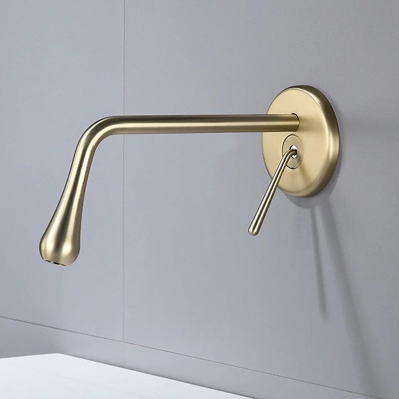 

Модель смесителя с каплями воды Скрытый матовый золотой смеситель для раковины Настенный предварительно установленный смешанный смеситель для умывальника с горячей и холодной водой