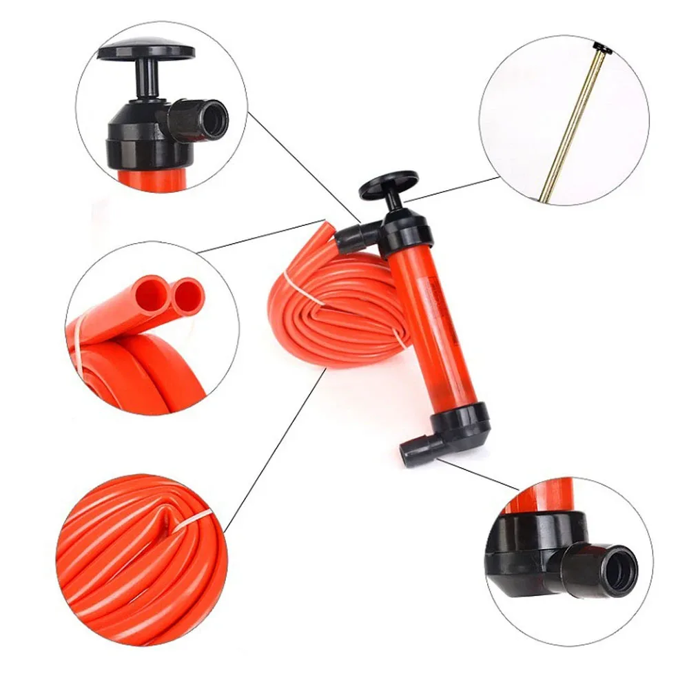 Red Plastic Durable Lightweight Auto Car Multi Use Water Oil Fuel Pump Transfer Liquid Pipe Siphon Tool Pump Kit