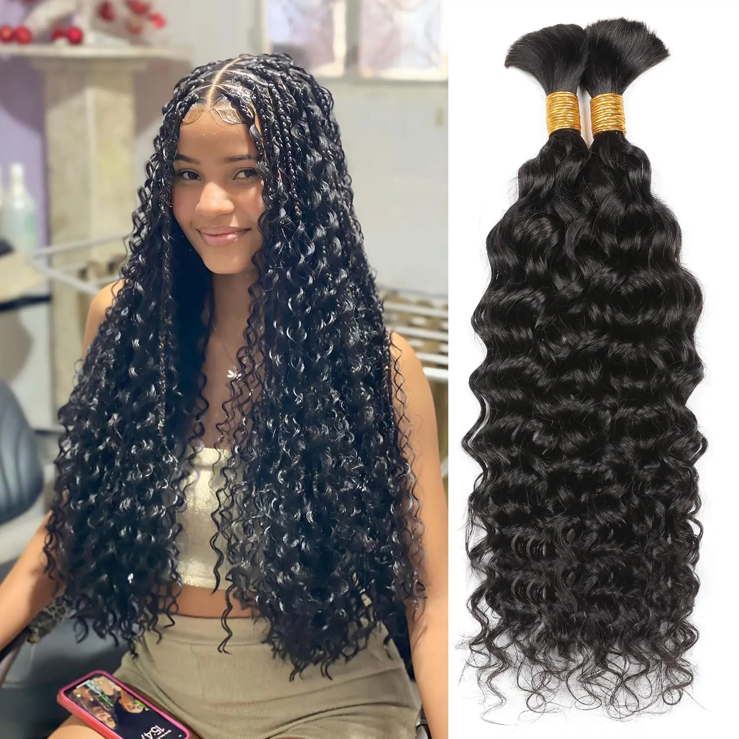 20-28 inches Natural Color Water Wave Human Hair No Weft 100g Bulk Human Hair No Weft 100% Brazilian Human Hair Bulks